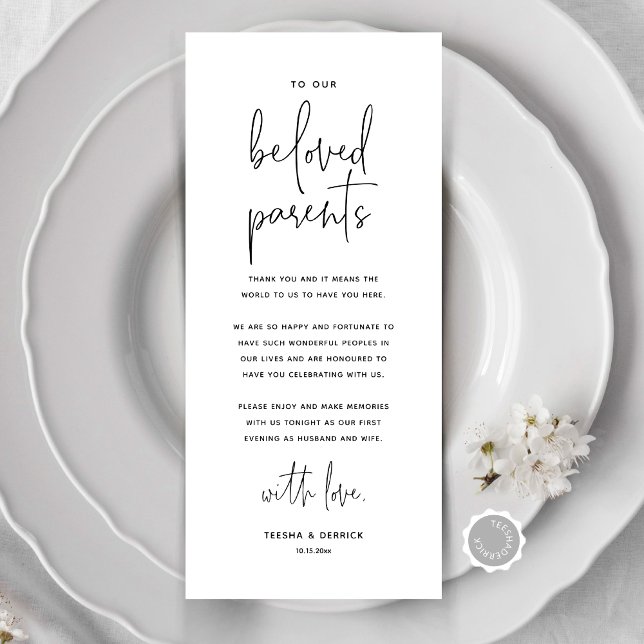 Tarjeta de agradecimiento a la configuración del l (Modern Minimalist Wedding Place Setting Thank You Card, Dinner Place Decor, Online Editable)