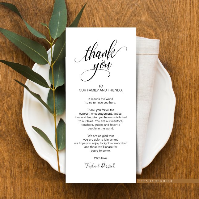 Tarjeta de agradecimiento a la configuración del l (Wedding Dinner Place Setting Thank You Card or for Post-Wedding Brunch, In Modern Classy Designs)