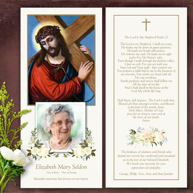 Tarjeta de agradecimiento a la Cruz de Jesús Catól (Catholic, Religious, Celebration of Life, In Loving Memory of, Forever in our hearts, funeral cards)