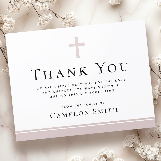 tarjeta de agradecimiento a la cruz de Rosa taupe (Rose taupe cross funeral sympathy thank you card)