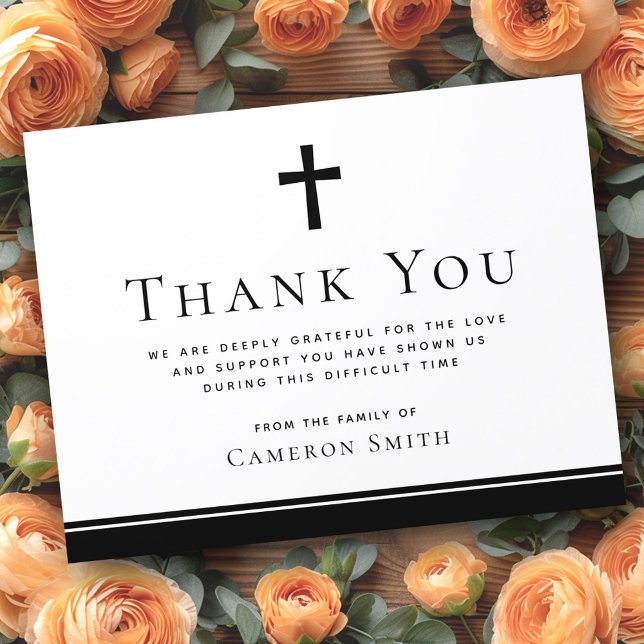 Tarjeta de agradecimiento a la cruzada cristiana e (Christian cross funeral sympathy thank you card)