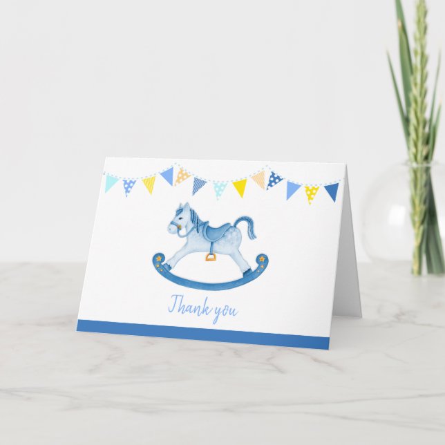 Tarjeta de agradecimiento a la ducha de bebé azul  (Anverso)