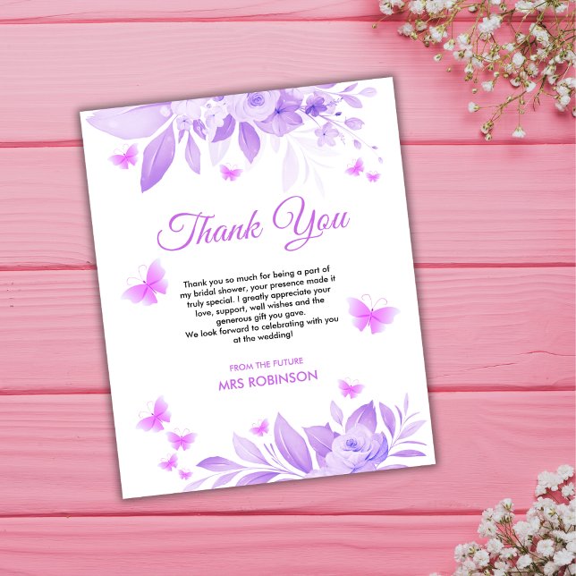 Tarjeta de agradecimiento a la ducha de novia con  (Budget Butterfly Bridal Shower Thank You Card )