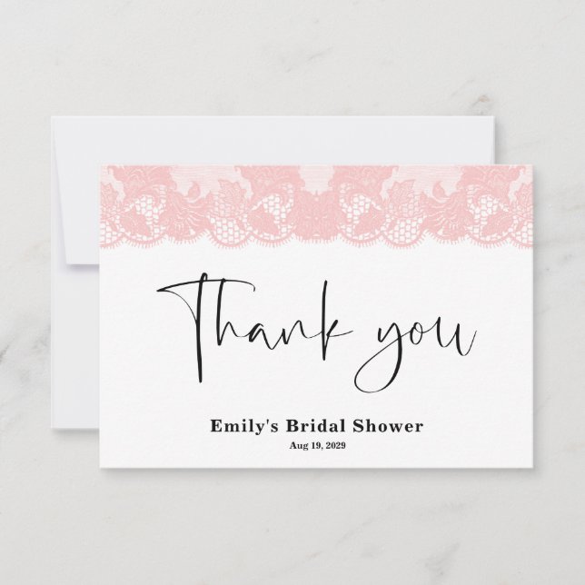 Tarjeta de agradecimiento a la ducha de novia rosa (Anverso)