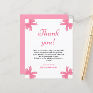 Tarjeta de agradecimiento a la ducha de novia rosa