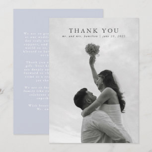 Tarjeta de agradecimiento a la elegante boda azul