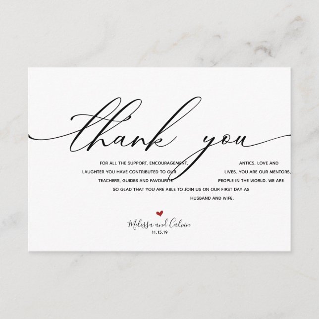 Tarjeta de agradecimiento a la elegante boda moder (Anverso)