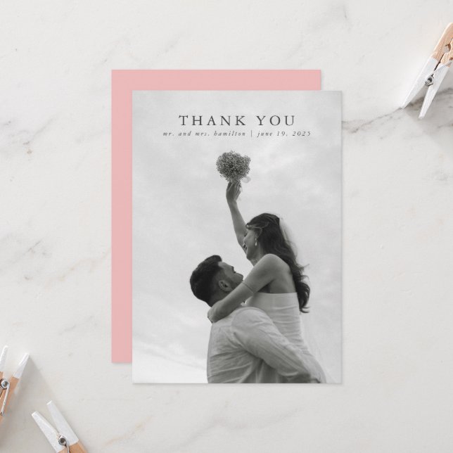Tarjeta de agradecimiento a la elegante boda rosad (Anverso/Reverso In Situ)