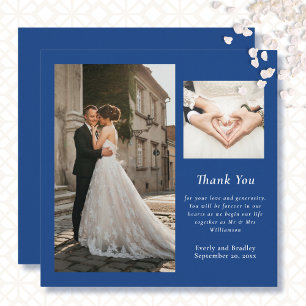 Tarjeta de agradecimiento a la elegante foto azul 
