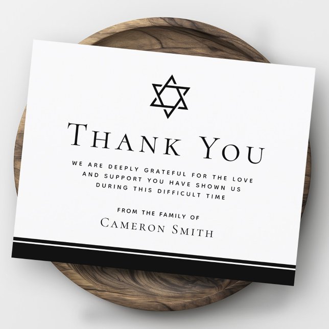 Tarjeta de agradecimiento a la estrella del funera (Star of David funeral sympathy thank you card)