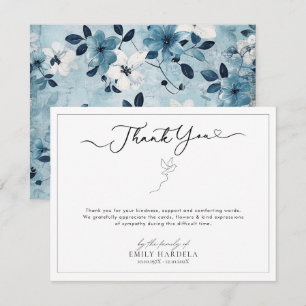 Tarjeta de agradecimiento a la floración azul blan