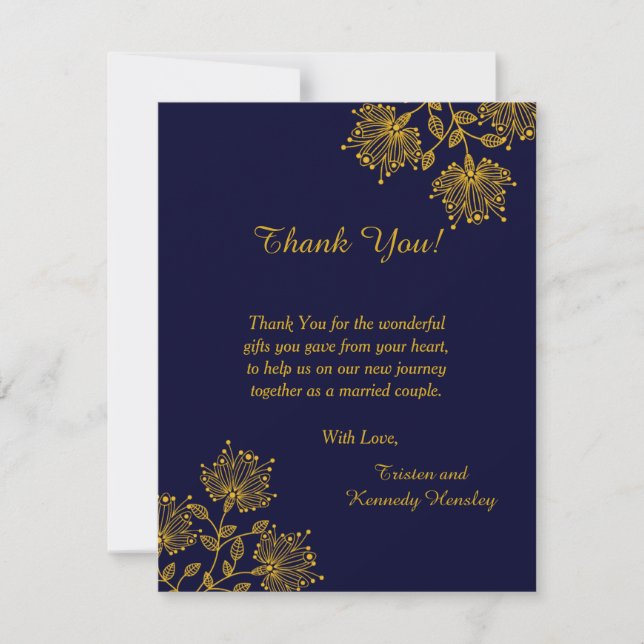 Tarjeta de agradecimiento a la floral azul marina  (Anverso)