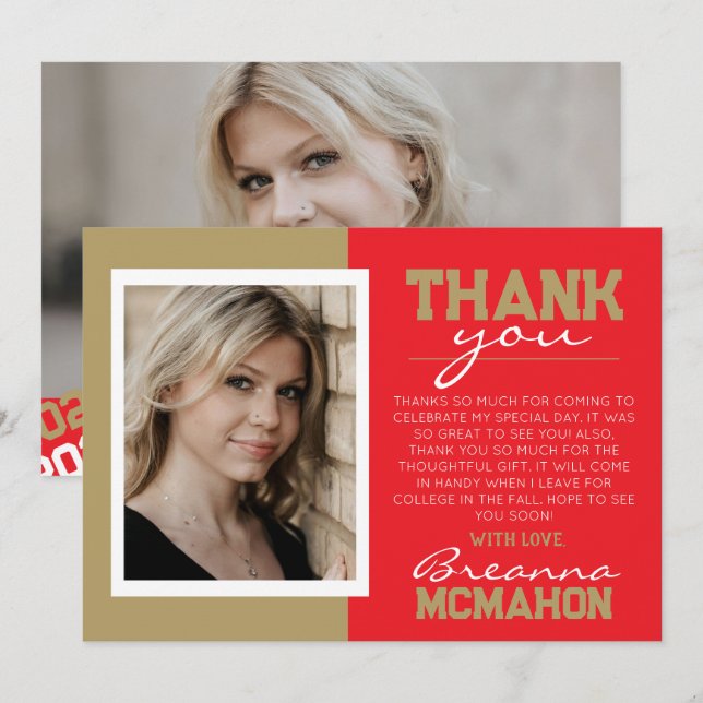 Tarjeta de agradecimiento a la graduación de Red & (Anverso / Reverso)