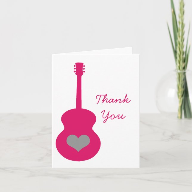 Tarjeta de agradecimiento a la guitarra rosa/gris (Anverso)