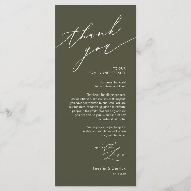 Tarjeta de agradecimiento a la hora de la cena bod (Anverso)