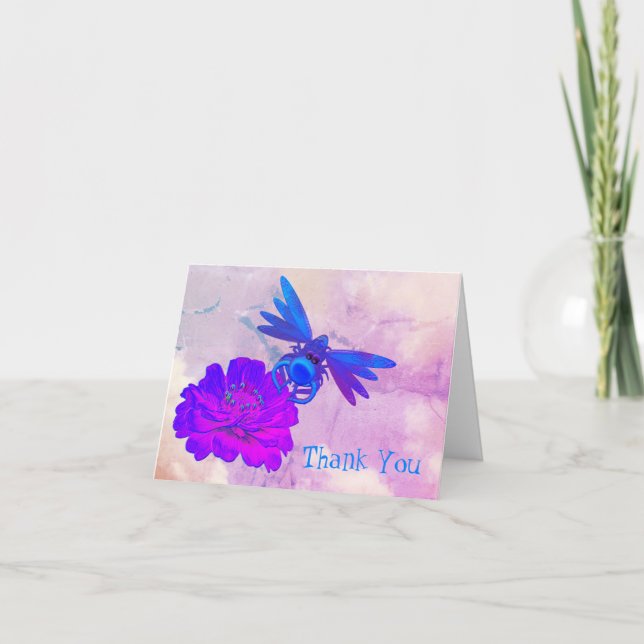 Tarjeta de agradecimiento a la libélula en la flor (Anverso)