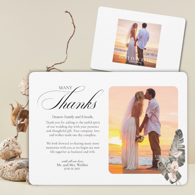 Tarjeta de agradecimiento a la Llanura Tropical de (Say thank you for being a part of your special day with this tropical theme thank you photo card.)