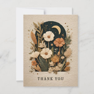 Tarjeta de agradecimiento a la luna con flores bor