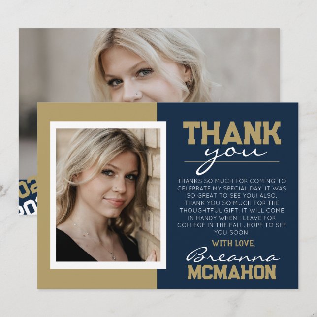 Tarjeta de agradecimiento a la Marina Blue & Gold  (Anverso / Reverso)