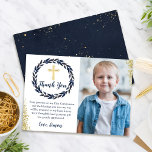 Tarjeta de agradecimiento a la Marina Blue Wreath<br><div class="desc">Tarjeta de agradecimiento a la Marina Blue Wreath Gold Communia</div>