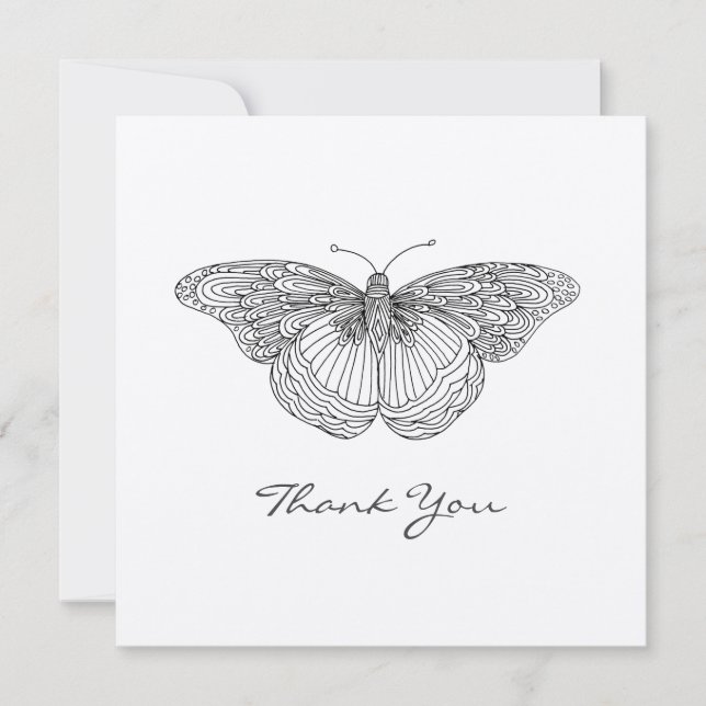 Tarjeta de agradecimiento a la mariposa dibujada a (Anverso)