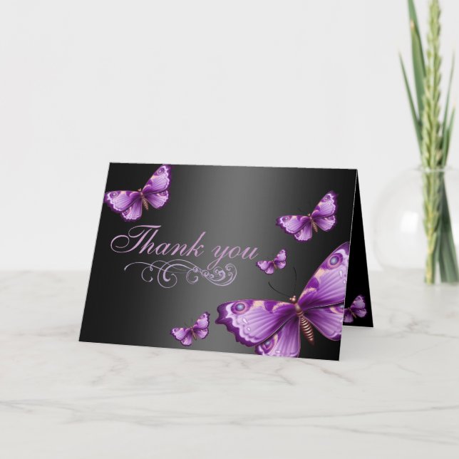 Tarjeta de agradecimiento a la mariposa morada/neg (Anverso)