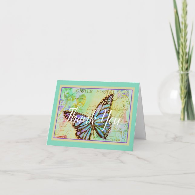 tarjeta de agradecimiento a la mariposa verde azul (Anverso)