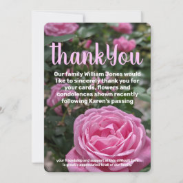 Tarjeta de agradecimiento a la memoria de rosas ro