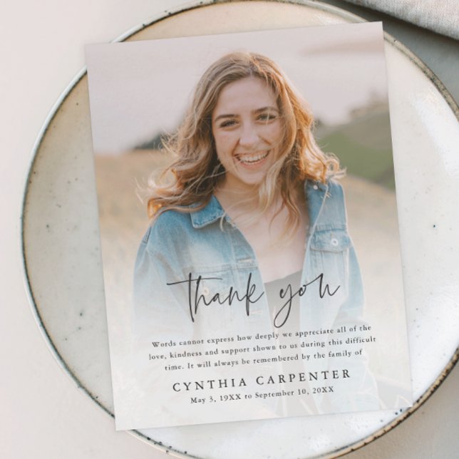 Tarjeta de agradecimiento a la memoria funeraria m (Modern script simple photo memorial thank you magnetic card.)