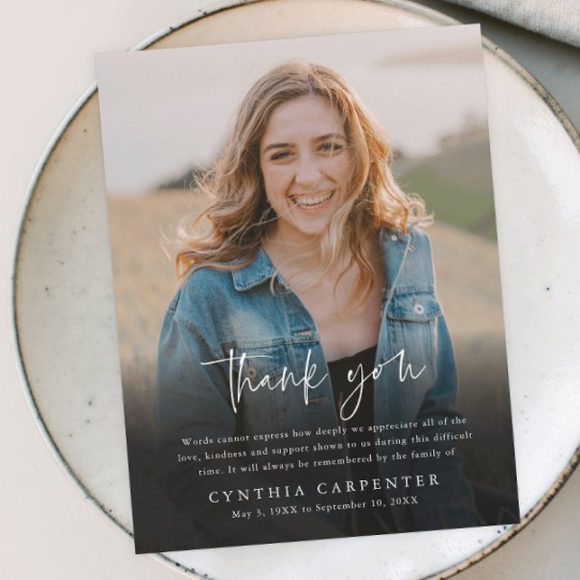 Tarjeta de agradecimiento a la memoria funeraria m (Modern script simple photo memorial thank you magnetic card.)