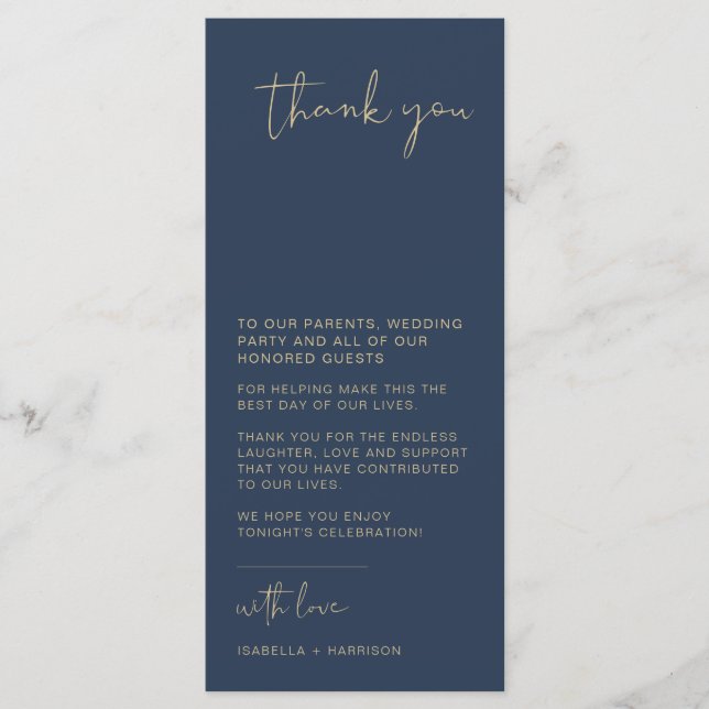 Tarjeta de agradecimiento a la mesa Boda de oro de (Anverso)