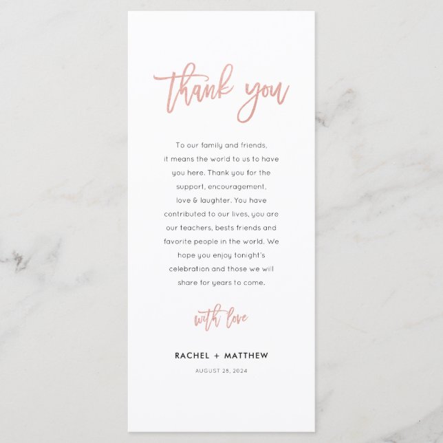 Tarjeta de agradecimiento a la moderna Rosa Boda d (Anverso)
