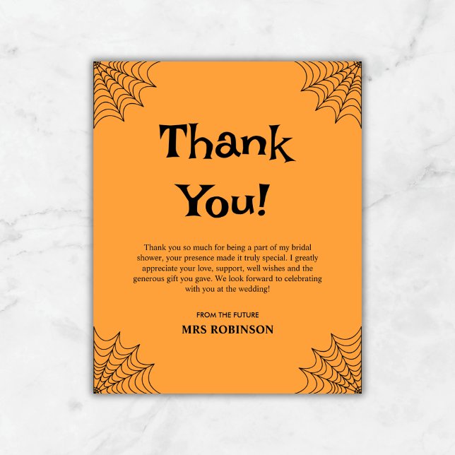 Tarjeta de agradecimiento a la naranja Halloween B (Budget Orange She Found Her Boo Halloween Bridal Shower Thank You Card  )