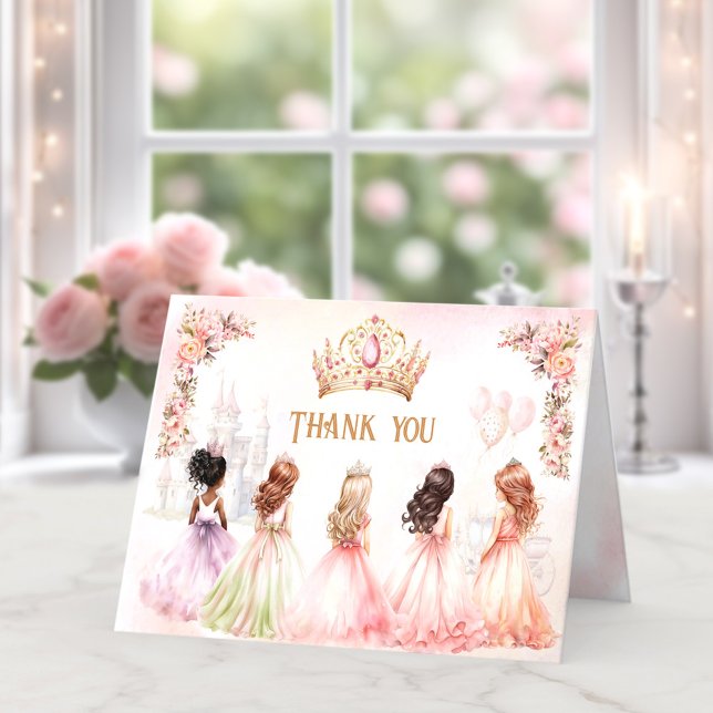 Tarjeta de agradecimiento a la princesa Crown Pink (Princess Crown Pink Gold Girl Thank You Card)