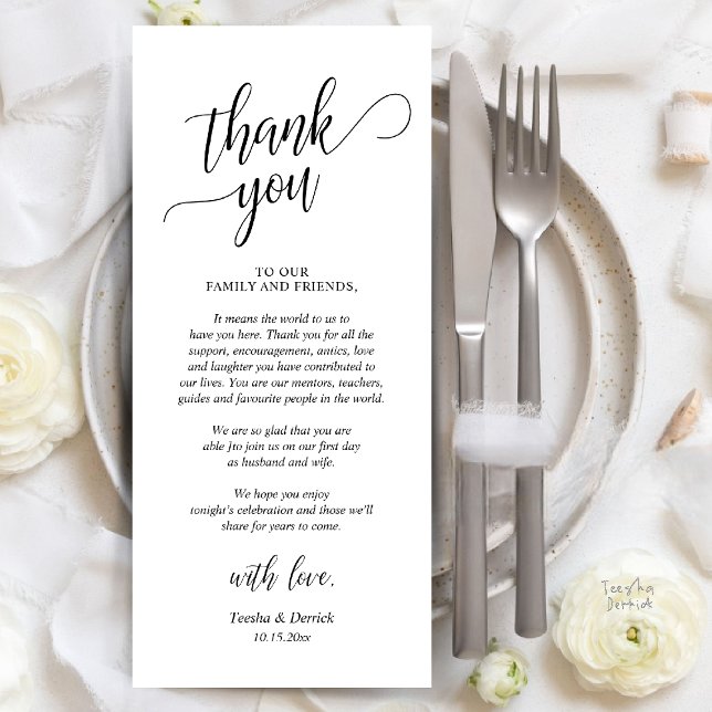 Tarjeta de agradecimiento a la recepción de boda m (Modern Classy Wedding Dinner Thank You Card Reception brunch lunch in Black White)