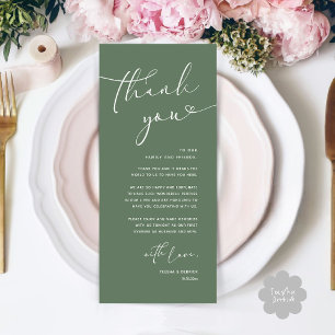 Tarjeta de agradecimiento a la recepción romántica