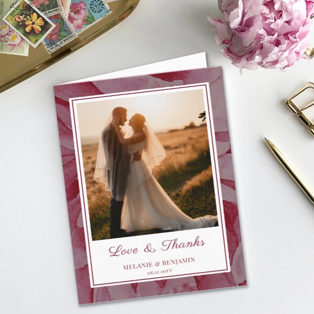 Tarjeta de agradecimiento a la Rosa de fotos de pe (Custom Photo Rose Romantic Flower Thank You Card)