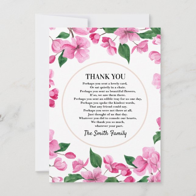 Tarjeta de agradecimiento a la simpatía floral ros (Reverso)