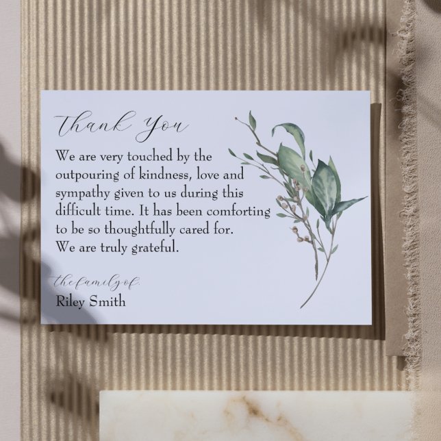 Tarjeta de agradecimiento a la sucursal de acuarel (Watercolor Branch Memorial Photo Thank You Card
)