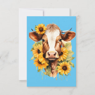 Tarjeta de agradecimiento a la vaca del girasol