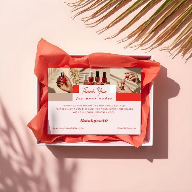 Tarjeta de agradecimiento a la venta de uñas de la (Modern Photo Grid Nail Salon Order Thank You Card)