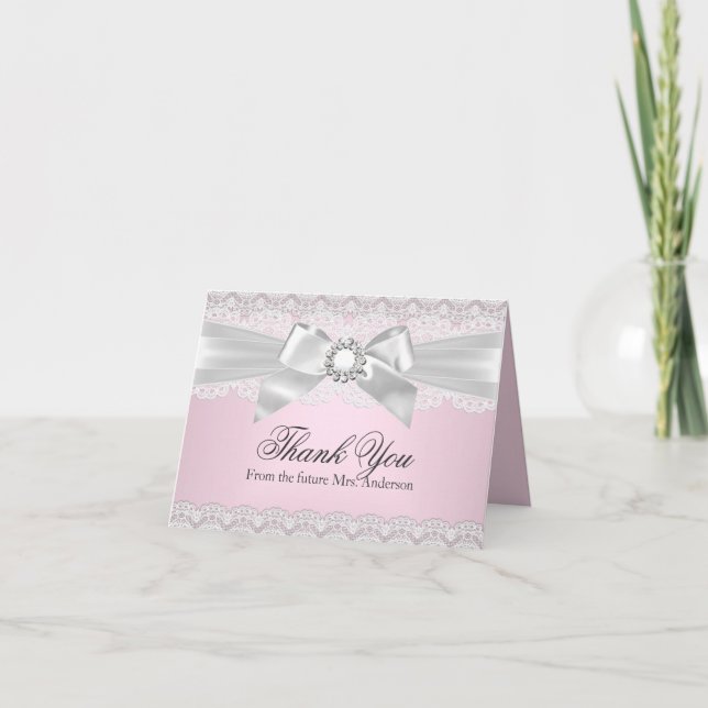 Tarjeta de agradecimiento a Lace & Bow Pink Bridal (Anverso)