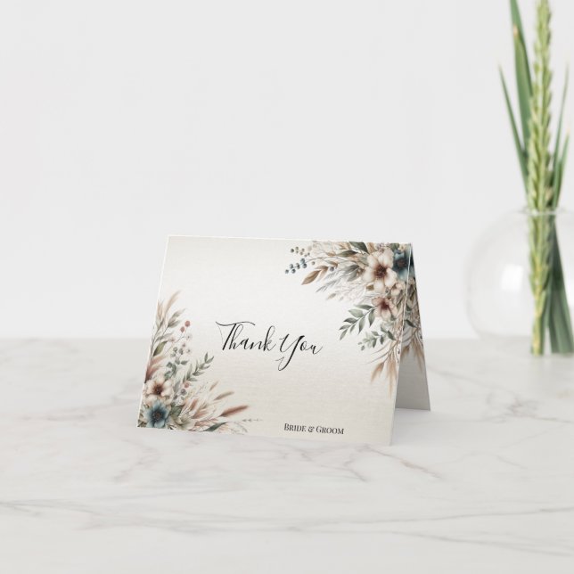 Tarjeta de agradecimiento a las flores azul marfil (Anverso)