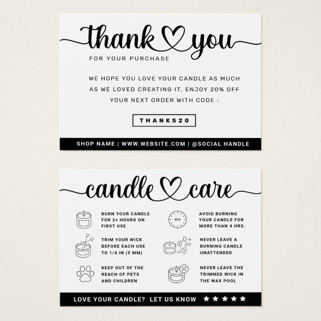 Tarjeta de agradecimiento a las Instrucciones de A (Anverso y reverso)