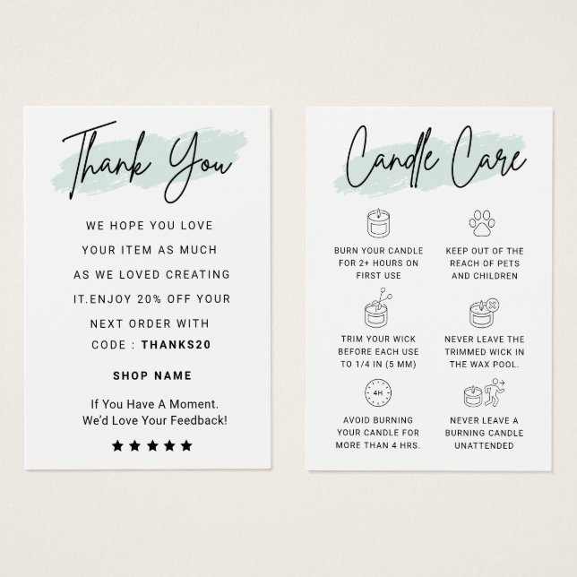 Tarjeta de agradecimiento a las Instrucciones de A (Anverso y reverso)