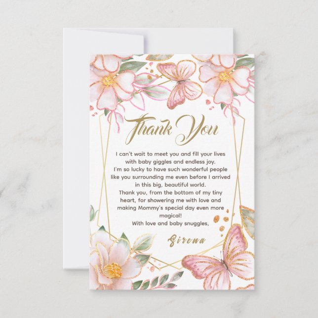 Tarjeta de agradecimiento a las mariposas y flores (Anverso)