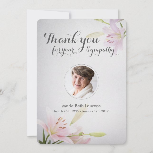 Tarjeta de agradecimiento a Lilies Sympathy Memori (Anverso)