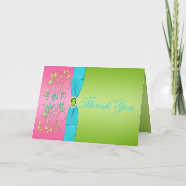 Tarjeta de agradecimiento a Lime, Pink y Aqua Flor (Anverso)