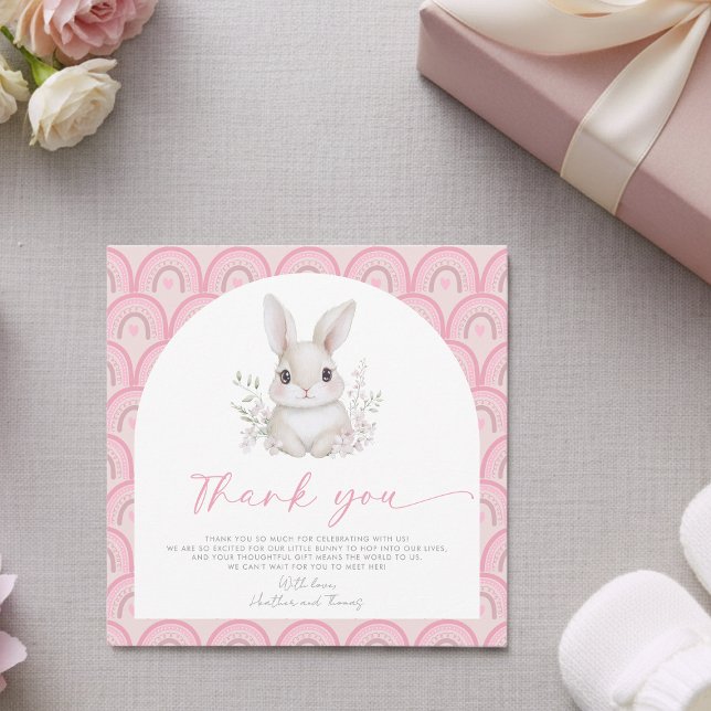Tarjeta De Agradecimiento A Little Bunny Pink Rainbow Baby Shower  (Subido por el creador)