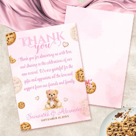 Tarjeta De Agradecimiento A little Cookie Girl Baby Shower - Teddy Bear Pink